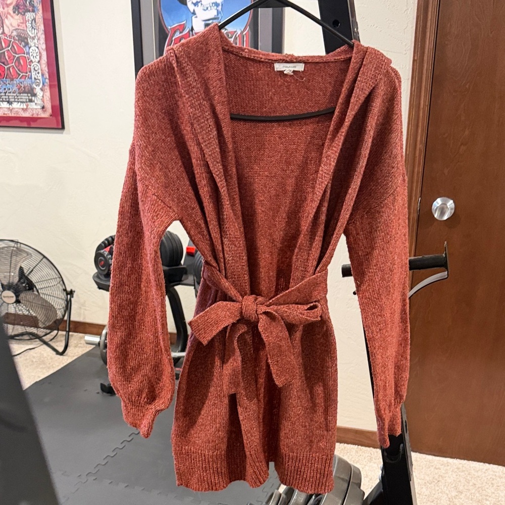 Maurices Rust Open-Front Belted Cardigan